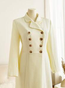 SHEIN Frenchy Plus Size Solid Color Double-Breasted Long Sleeve Elegant Jacket Fall/Winter - Apricot - View 4