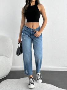 RueChic 100% Cotton LOW RISE BOYFRIEND FIT MID BLUE WOMEN JEAN - Medium Wash - View 3