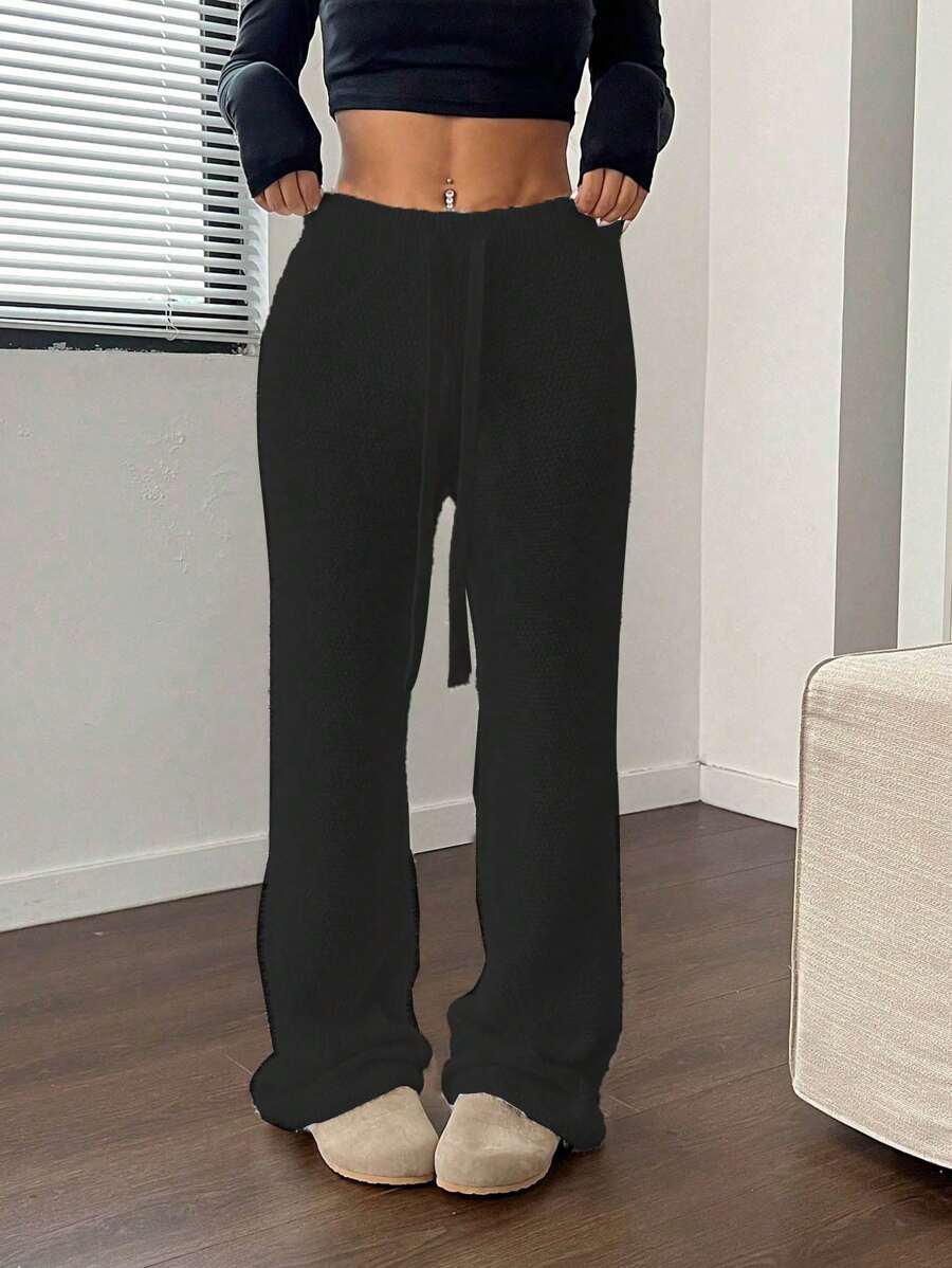 Flirla 女士纯色直筒休闲裤，简约百搭针织长裤，适合秋冬季