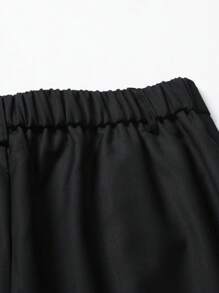 Manfinity Mode 大码男士纯色翻领长袖单排扣西装外套和裤子套装，秋季商务休闲装 - 黑色 - 查看 7