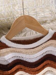 SHEIN Áo len dệt kim mỏng dễ thương họa tiết ombre chuyển màu cho bé gái - màu nâu - Xem 3