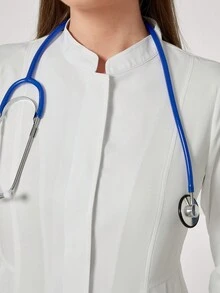 TaskEZ 1 Set Solid Color Long Sleeve Long Pants Uniform Button White Lab Coat Nurse Uniform Dental Clinic Pet Hospital Work Uniform Scrub Set With Pockets (Top And Pants) - White - View 5