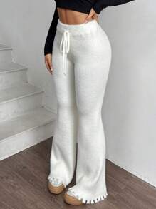 SHEIN EZwear Pantalones de mujer de unicolor con pierna acampanada y nudo en otoño/invierno