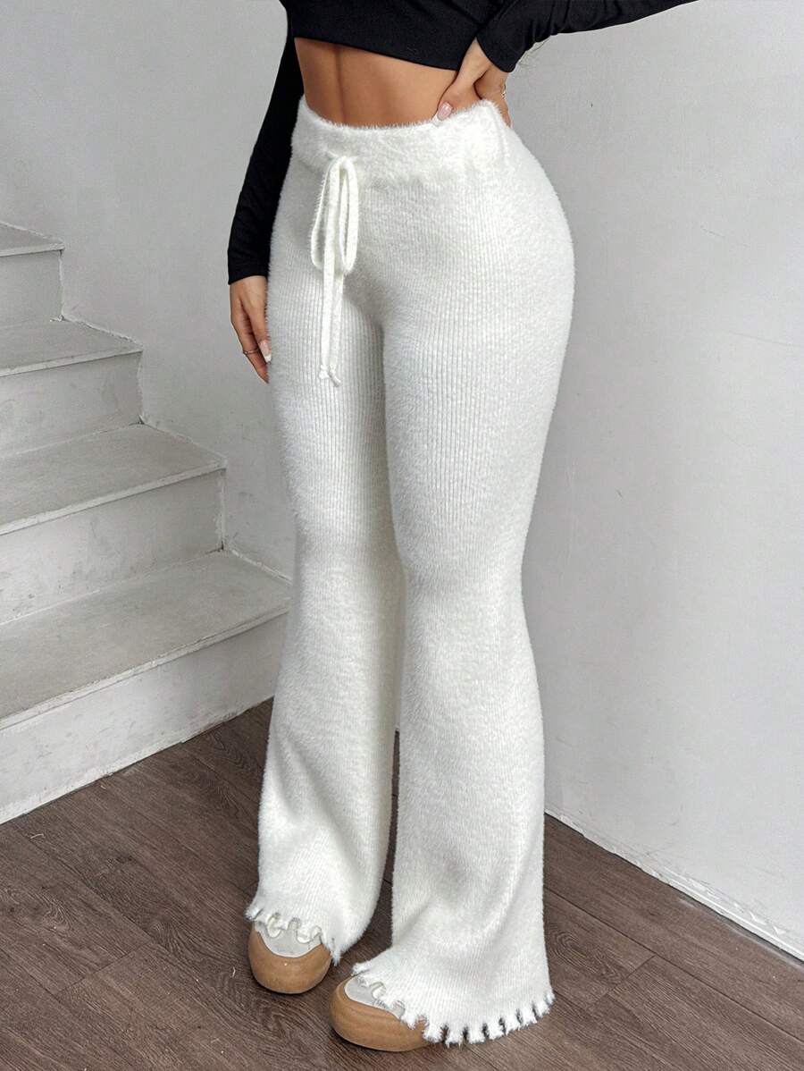 SHEIN EZwear Pantalones de mujer de unicolor con pierna acampanada y nudo en otoño/invierno