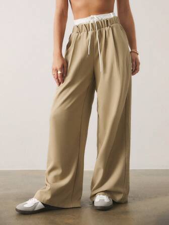 SURIMA Damen Lässig Pendler Colour-Block Bundweite Bundfaltenhose