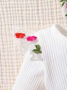 SHEIN Bộ đồ liền thân nhún bèo trang trí nơ thời trang thoải mái cho bé gái kèm chân váy lưới và băng đô, mùa thu - Nhiều màu - Xem 4