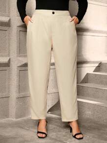 SHEIN Clasi 大码休闲条纹锥形西装裤 - 杏色 - 查看 5