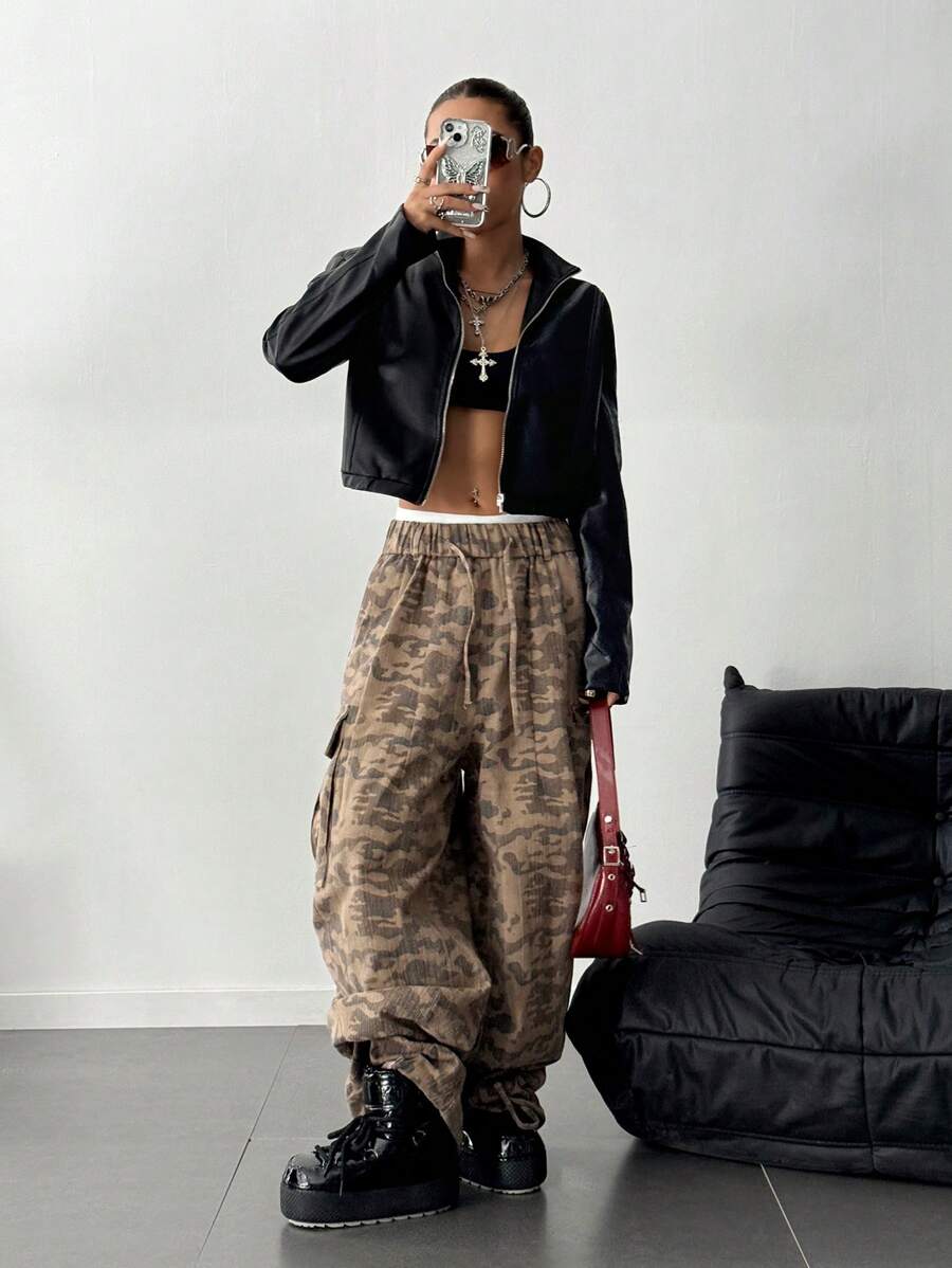 StreetHx 女士休闲街头风格 PU 皮革拉链短夹克，黑色 - 黑色 - 查看 1