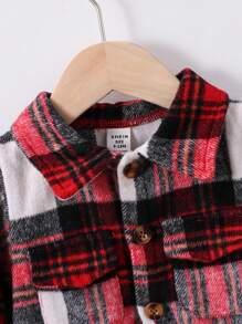 Autumn Classic Red & Retro Plaid Collar Design Baby Boy Casual Mid-Length Long Sleeve Jacket - Red - View 4