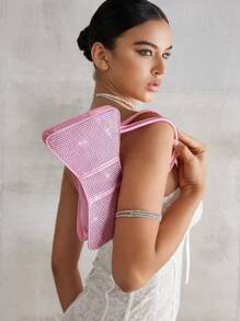 SHEIN ICON 女士，女式蝴蝶结手提包，晚宴包，时尚，奢华，水钻，个性化，简约，多功能，甜美酷炫女孩，辣妹，Y2K，粉色，适合鸡尾酒会、派对、舞会、俱乐部、约会、生日、晚会、情人节约会之夜