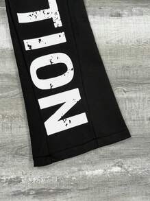 Manfinity EMRG Men's Casual American Street Style Letter & Angel Print Sweatpants, Autumn, Y2k Angel Graphic Drawstring Waist Sweatpants, Black Street Wear Long Sweatpants, For Husband, Boyfriend Gifts