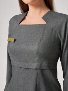 TaskEZ Conjunto de uniforme de trabajo con camisa de manga raglán y pantalones de unicolor, con lazo decorativo en el lateral, blusa de manga corta y pantalones en conjunto de 2 piezas. Traje profesional elegante para damas en oficina, recepción de hotel, salón de belleza, técnica de uñas. Ropa de trabajo