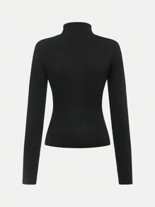 SHEIN Girlism Teen Girl Black Mock Neck Zipper Activewear Set With Jacket & Leggings, Sportswear Set, College Style Set, Jogging Set - Black - View 9