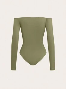 SHEIN BASICS Women's Solid Color Off Shoulder Long Sleeve Casual Bodysuit