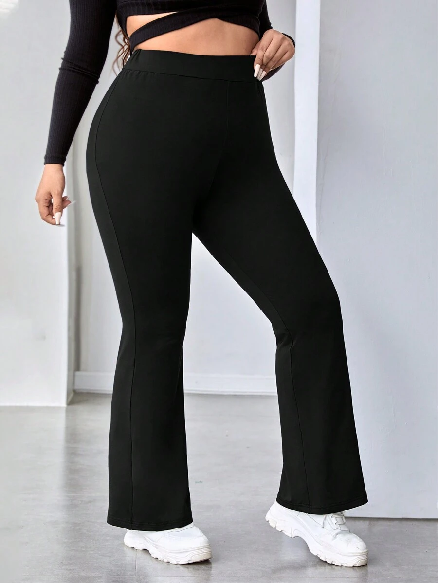 SHEIN Essnce 大码休闲纯色简约喇叭裤，适合秋季日常穿着