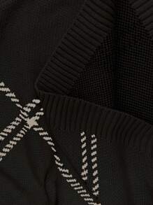 Elenzga Áo len dệt kim dáng rộng kẻ caro cổ tròn vai rớt cho nữ cỡ lớn, thích hợp cho mùa thu/đông. - màu đen - Xem 8