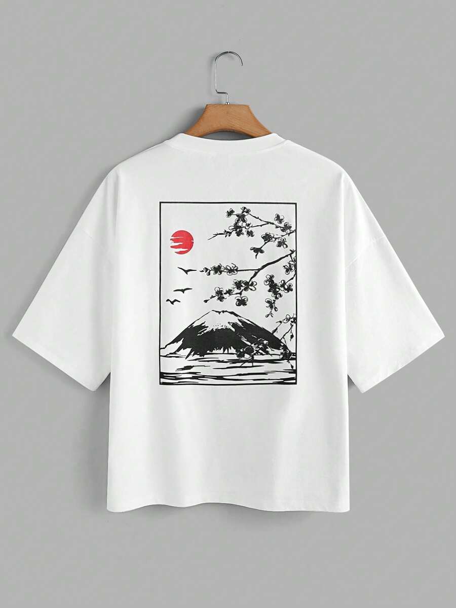 GENTILAND Áo thun nam tay ngắn in hình phong cảnh giản dị - trắng - Xem 1