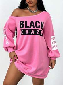 Maweii 大码女式字母印花不对称领口长袖运动衫