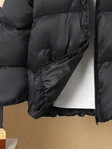 SHEIN Tween Girl Loose Casual All-Match Comfy Warm Thicker Hooded Jacket - Black - View 3
