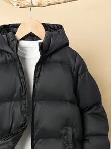 SHEIN Tween Girl Loose Casual All-Match Comfy Warm Thicker Hooded Jacket - Black - View 5