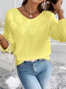 Chiquease 圆领纯色长袖基本款套头衫、休闲装、长袖上衣 - 芥末黃 - 查看 6