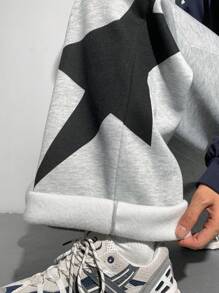 SHEIN 1 Stück lässige Sport-Streetwear, bequem und vielseitig, locker geschnitten, seitlich bedrucktes Stern-Muster, gerade geschnittene Lässig Hemd, Schulanfangs-Kleidung, Herbst und Winter - Hellgrau - Übersicht 4
