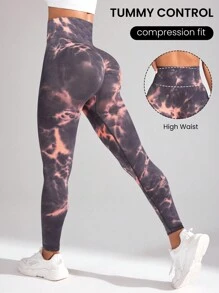 Easithlete Tie Dye Wideband Waist Sports Leggings - Multicolor - View 1