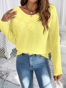 Chiquease 圆领纯色长袖基本款套头衫、休闲装、长袖上衣 - 芥末黃 - 查看 5