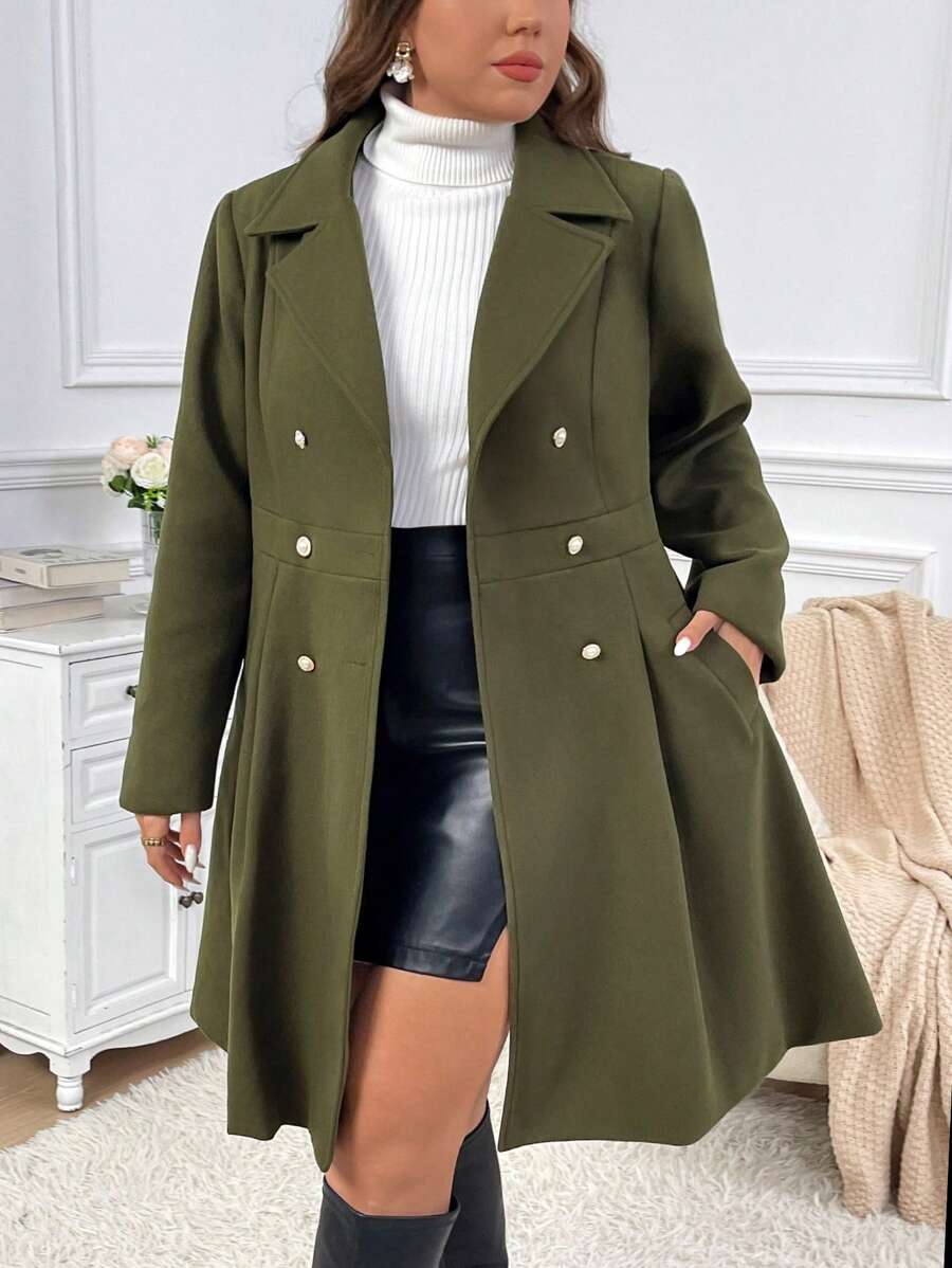 SHEIN Privé Chaqueta de invierno tejida verde de talla grande para mujeres, a prueba de viento y cálida, nuevo diseño en línea A - Verde Oscuro - Ver 1