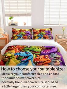 Bộ đồ giường khủng long nhiều màu sắc 3 món, sản phẩm đồ giường thoải mái bao gồm 1 vỏ chăn + 2 vỏ gối, làm bằng vải sợi polyester 100% mềm mại, thích hợp cho phòng ngủ và ký túc xá thanh thiếu niên hoặc du lịch - Nhiều màu - Xem 8
