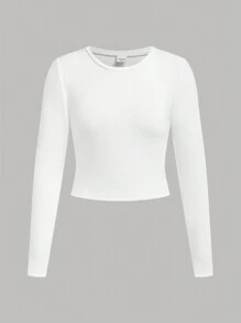 Koszulka dla dziewcząt w wieku 3 lat, gładka, dzianinowa, z okrągłym dekoltem i długim rękawem, skrócona, ulepszona, ciepła tkanina, podszewka termiczna bez bycia grubym, podstawowy elastyczny uniwersalny top dla dziewcząt na jesień i zimę