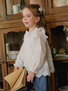 SHEIN 2pcs Young Girls White Shirt And Blue Pants Set, Casual Countryside Suitable For Spring And Autumn - Black - View 7