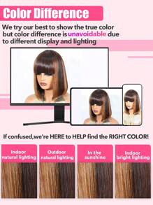 Highlight Short Straight Bob Colored Human Hair Wigs With Bangs Ombre Real Affordable Hair Replacement Wig For Women Cheap Silky Wig For Beginner Friendly Wear To Go Wig - S3/30/33 - View 6