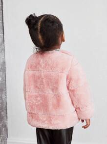 SHEIN 1pc Baby Girl Warm Fluffy Long Sleeve Coat, Pink, Autumn/Winter - Pink - View 2