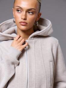 MUSERA Structured Long Sleeve Cuffed Hooded Jacket - Mocha Brown - View 5