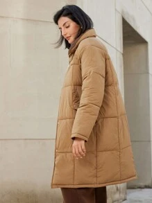 SHEIN Privé Fashionable Metal Button Corduroy Collar Long Sleeve Long Padded Padded Coat Clothes Winter Fall Cloth For Women - Multicolor - View 2