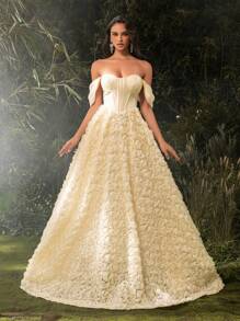 Đầm dự tiệc, váy dự tiệc cưới, váy dạ hội, váy dài, váy dạ hội, váy dạ hội, váy dài - Màu be - Xem 3