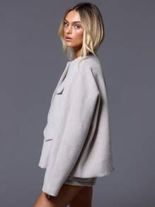 MUSERA Round Neck Flap Detail Coat  , Summer, Cute Classy Occasion Summer Holiday Winter Evening - Grey - View 2