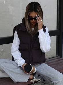 Aveloria Affinna French Style Ins Vest For Women, Winter Clothes New Design Zipper Stand Collar Fashion Outer Wear WaistPuffer CoatPadded Insulated Polyfill Synthetic Insulation Winter Coat Winter Jacket Jacket Fashion Winter Clothes Outfit