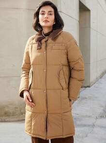 SHEIN Privé Fashionable Metal Button Corduroy Collar Long Sleeve Long Padded Padded Coat Clothes Winter Fall Cloth For Women - Multicolor - View 6