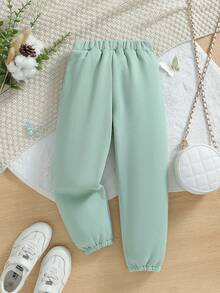 SHEIN Quần dài lót nhiệt in hình bướm cho bé gái - màu xanh lá - Xem 2