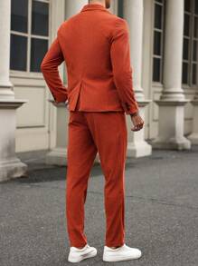 Manfinity Mode 2pcs Men's Plain Stand Collar Long Sleeve Blazer And Pants Casual Suit Set, Spring Autumn