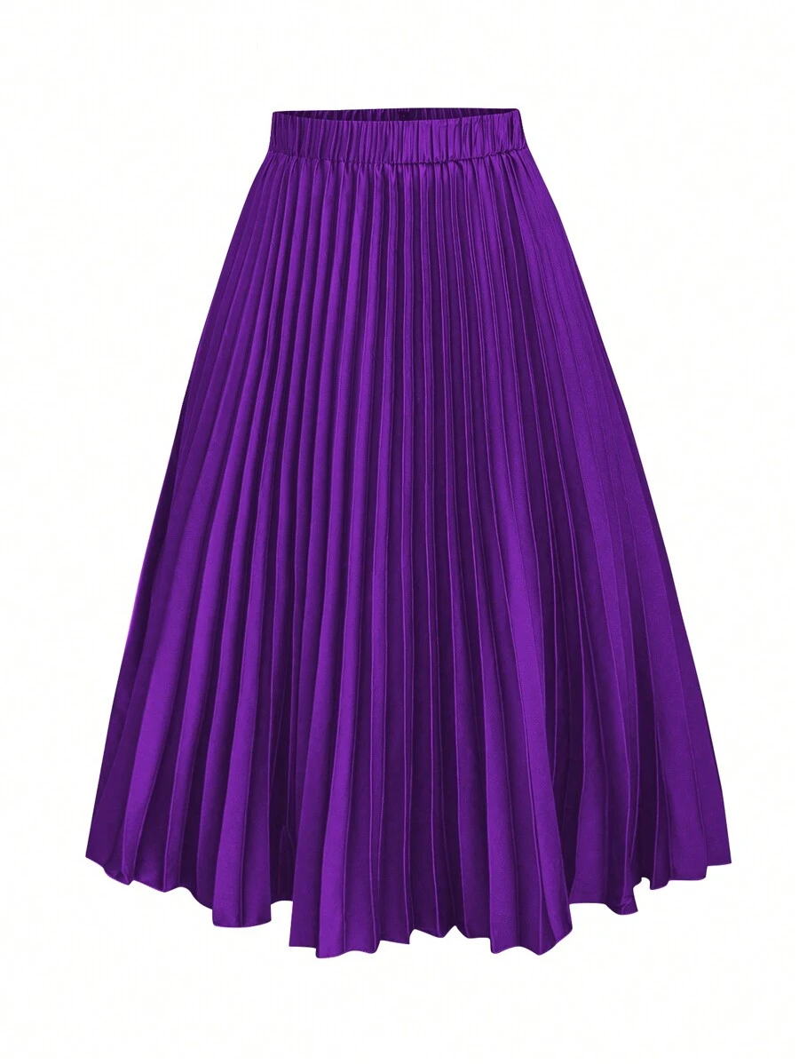 Franclia Plus Size Women Solid Color Woven Elegant Pleated Skirt Maxi Women Outfit Fall Cloth For Women - Lilac Purple - View 1