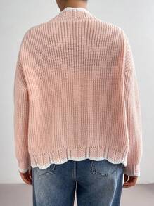 Chiquease Casual Contrast Color Trim Double Pockets Cardigan, Autumn/Winter