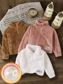 SHEIN 3pcs Set Young Girl Plain Fleece Casual Stand Collar Half-Zip Cropped Sweatshirt, Double-Sided Fleece, Warm,In Fall/Winter - Multicolor - View 1