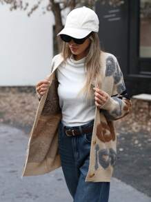 Aveloria Modichic Letter Pattern Button Through Cardigan Oversized Sweater ,Long Sleeve Tops - Multicolor - View 5