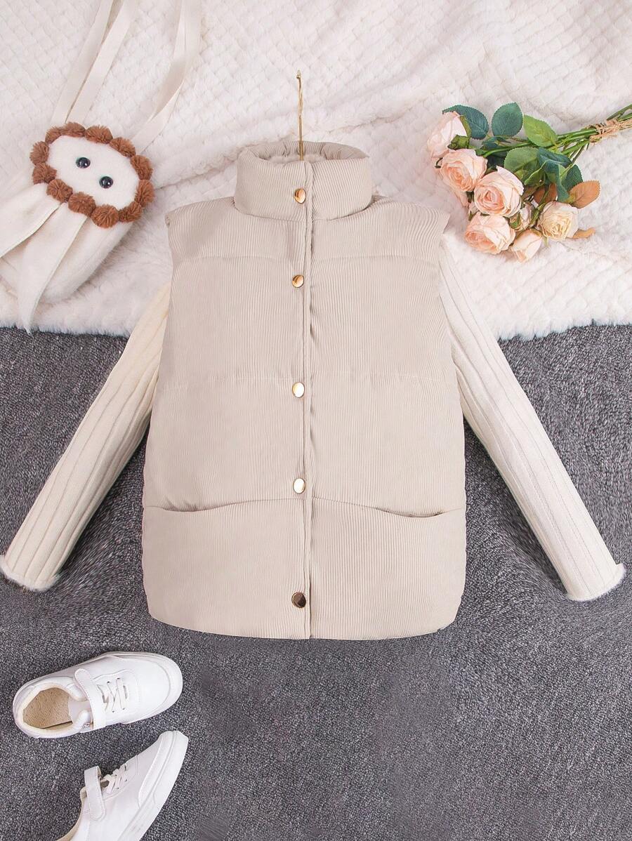 Áo vest thu/đông giản dị màu kaki túi cài nút phía trước cho bé gái tuổi teen - Màu be - Xem 1