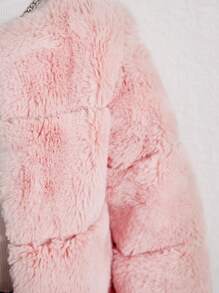 SHEIN 1pc Baby Girl Warm Fluffy Long Sleeve Coat, Pink, Autumn/Winter - Pink - View 8