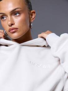 MUSERA Cropped '' Embroidered Cinched Waist Tracksuit Hoodie Only Casual - Apricot - View 5