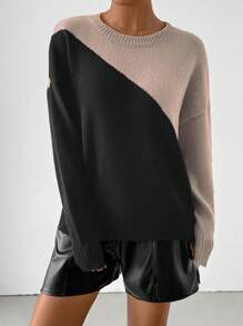Chiquease Women's Colorblock Round Neck Long Sleeve Casual Pullover Sweater, Knit Pullover Fall Winter - Multicolor - View 5